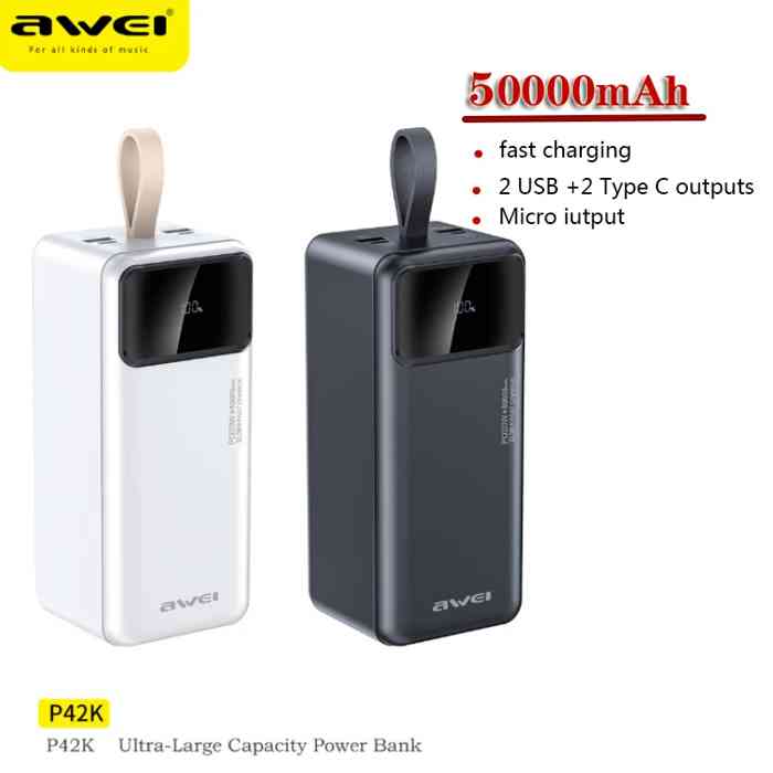 Awei P42K Power Bank 50000mAh Portable For iPhone14 13 12 pro...